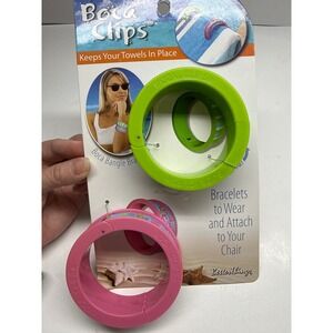 BocaClips Bangle Bracelet Beach Towel Clips 2 Pack Pink Floral Lime Green Stripe